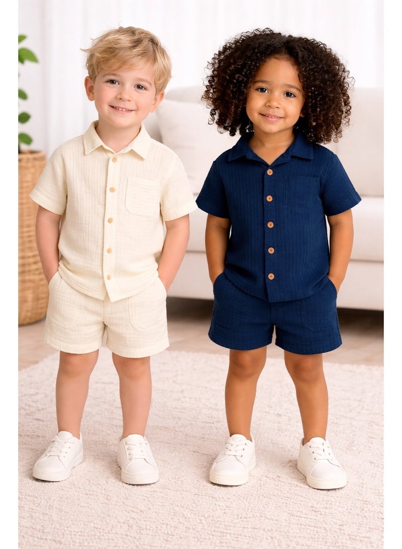 Luay 100% Linen Shirt & Short for Kids | Elegant & Comfortable Summer Wear | Stylish Short-Sleeve Shirt & Comfy Shorts - Image 1